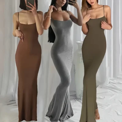 Summer Beach Dresses Lady Women Elegant Long Party Slip Ribbed Wrap Bodycon Casual Maxi Knitted Dress