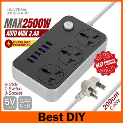 6 USB Port 3 Universal Power Strip Extension Plug Power Socket Electric Sockets 200 Meters Long