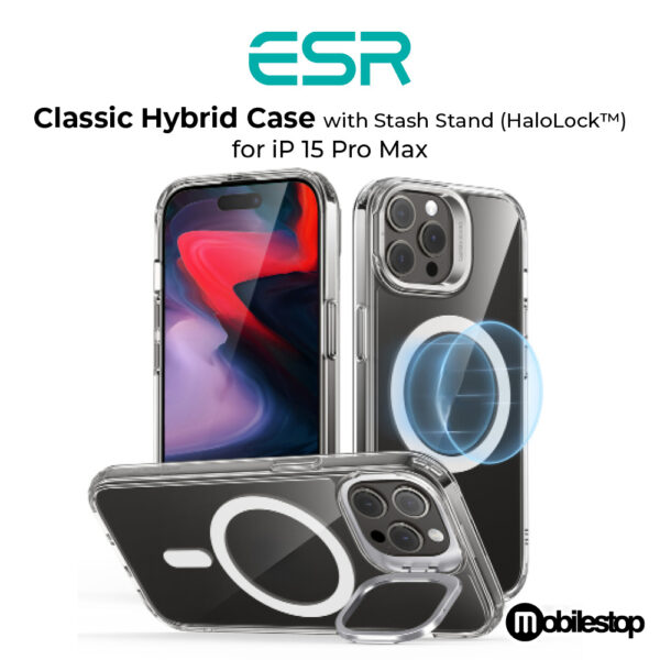 ESR iP 15 Pro / Pro Max Classic Hybrid Case with Stash Stand (HaloLock)