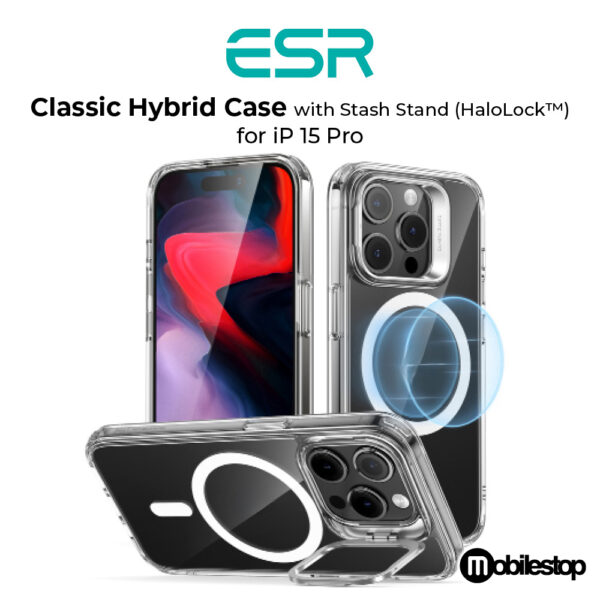 ESR iP 15 Pro / Pro Max Classic Hybrid Case with Stash Stand (HaloLock) - Image 4